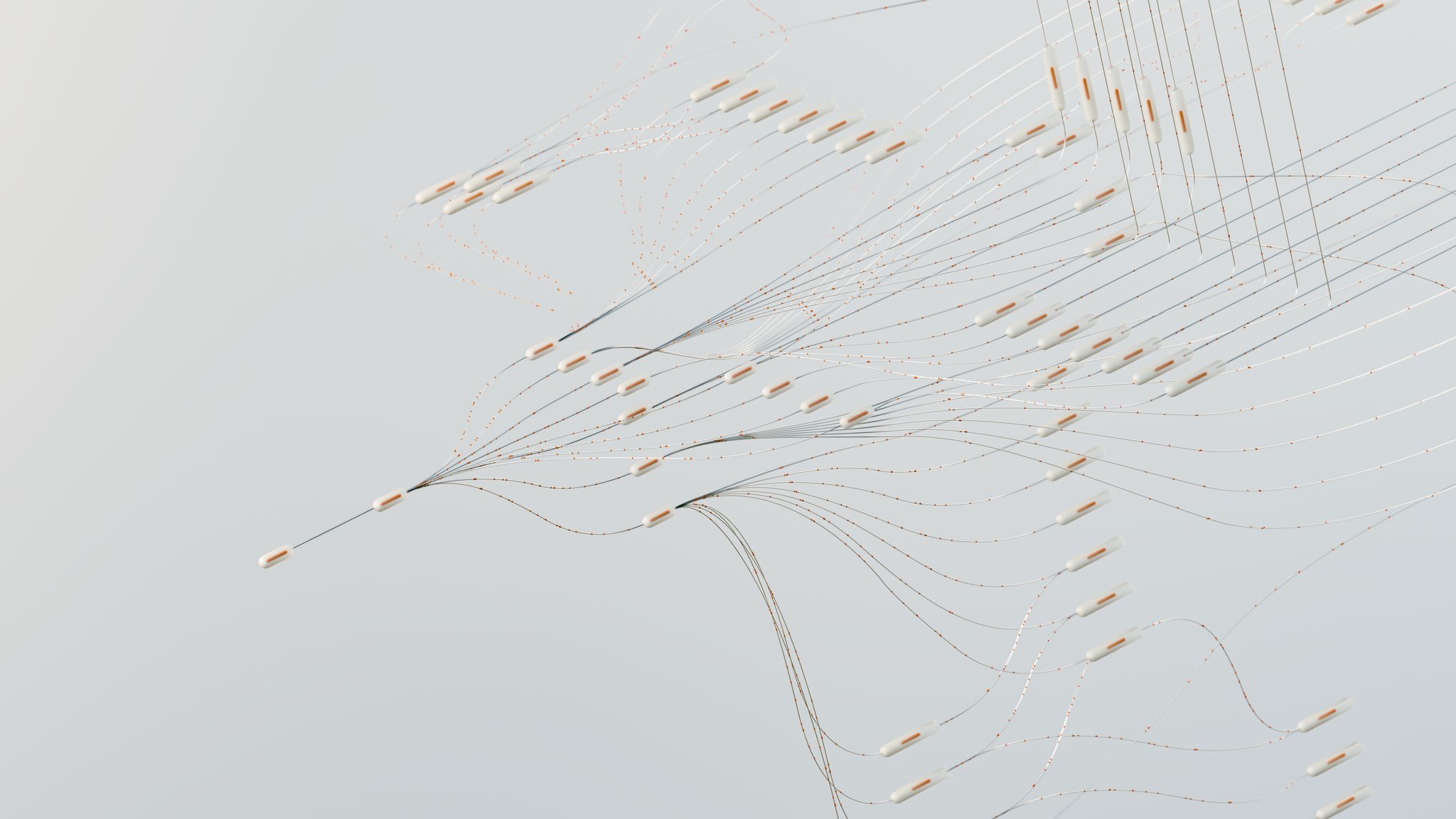 Abstract illustration depicting complex digital neural networks and data flow.